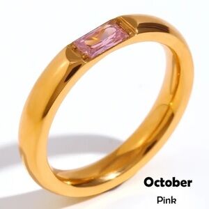 💕 October Birthstone Ring Pink Zircon 18K Gold Plated Stainless Steel